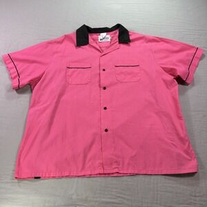 VINTAGE Cruisin USA Shirt Adult 2XL XXL Pink Ladies Grease‎ Bowling Button Up